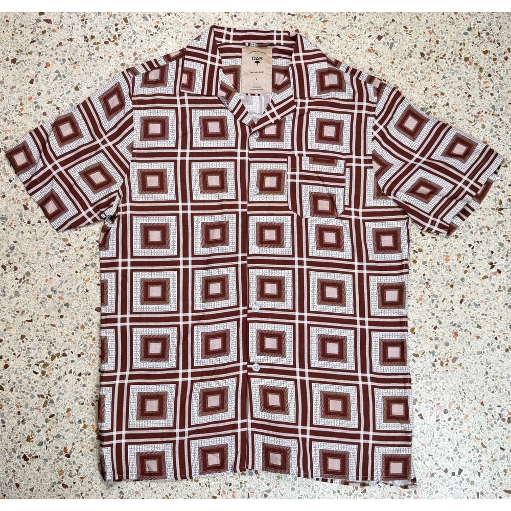 OAS The Cuba Shirt Men's Geometric Pattern Short Sleeve Shirt Size Large